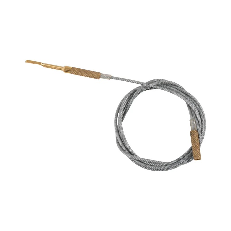  36-inch pull-through cable with brass patch puller threaded with cleaning patch