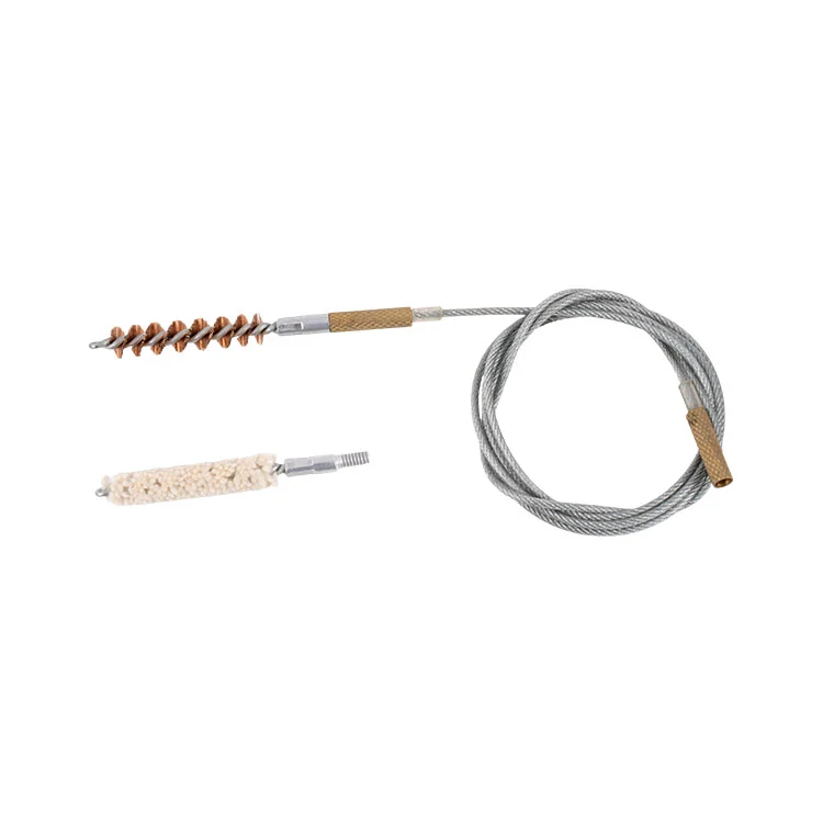 Pull-through cable assembly with bore brush and mop for 22 LR rifle